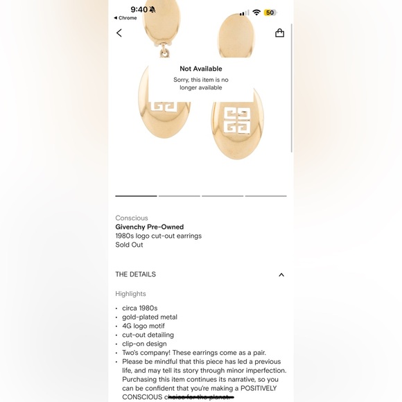 GIVENCHY EARRINGS CLIP ON VINTAGE GOLD PLATED - Picture 9 of 10